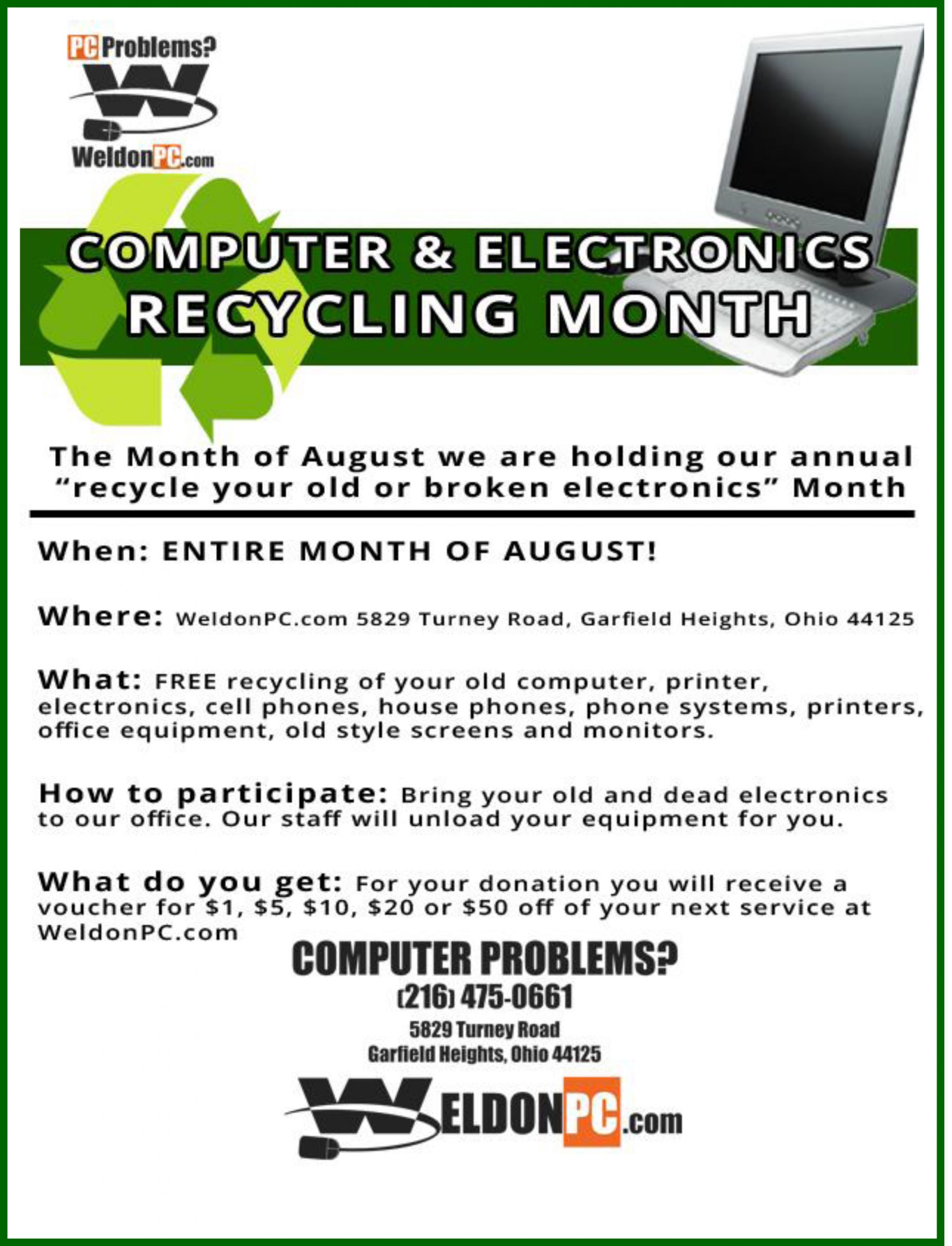 August is Recycle Equipment Month